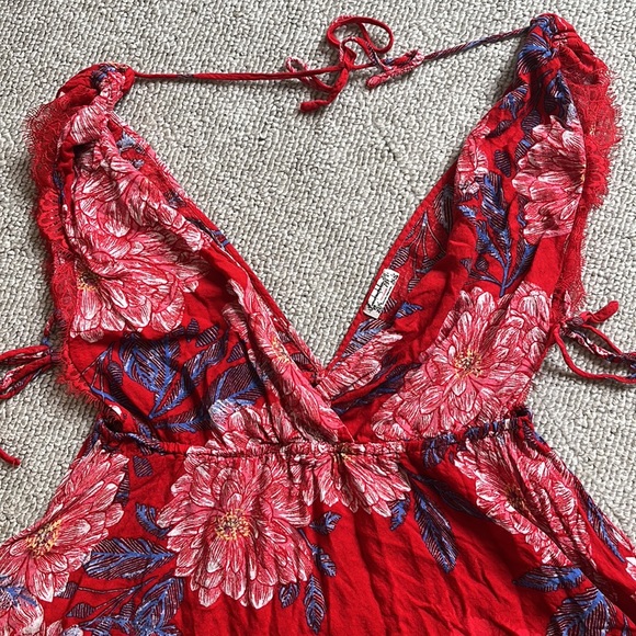 FREE PEOPLE Marnie Floral Peony Lace Wrap Dress Tunic Top Beach Cover Up Tie Bow - Picture 8 of 15